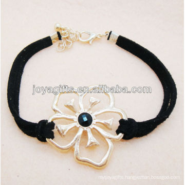 wholesale new arrival leather bracelet 2013DIY leather bracelet with flower shape alloy